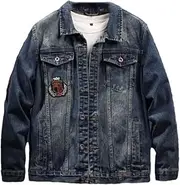 [Generic] Men's Spring Turn-Down Collar Denim Jacket American-Style Coat With Shiny Sequin Embroidery