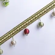 Fringe Trim，Curtain Tassels， 12 Yards Beaded Pendant Hanging Ball Fringe Trim Home Curtain Sofa Lace Trim(Green)