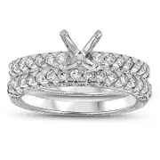 1.0 CT. T.W. Natural Diamond Semi-Mount Bridal Engagement Ring Set in Solid 14K White Gold