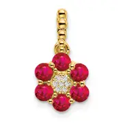 14K Yellow Gold Ruby and Real Diamond Floral Pendant