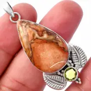 Rosetta Picture Jasper & Peridot 925 Sterling Silver Pendant Jewelry P-1127