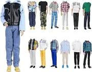 E-TING Leather Mannish Jacket Sack Coat Pack, 3 Sets=6 Item Clothes T-Shirt Pants Jeans Clothing Casual Wear Outfits + 3 Pair Shoes for 12-inch Doll (Random Style)