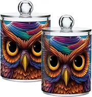 GAIREG Halloween Owl Pumpkin Cotton Swabs Holder with Lid, Apothecary Jars Set of 2