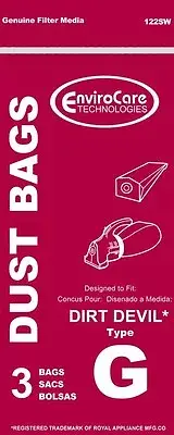 Type G Vacuum Bag 3 Pack Made to Fit DIRT DEVIL HAND VAC Buy 2 Pkgs Get 1 FREE