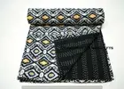 Queen Black Ikat Print Boho Summer Kantha Quilt Cotton Home Dorm D?cor Blanket
