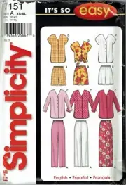 Simplicity Sewing Pattern 7151 Top Shirt Shorts Pants Size XS-XL UNCUT