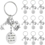 SUNNYCLUE 1 Box 20Pcs Silver Cheer Keychains Inspire Key Chain Bulk Metal Alloy Cheerleader Stuff Team Pom Pom Decoration Charm Keyring for Cheerleading Jewelry DIY Craft Keepsake Accessories