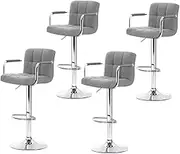 Artiss 4X Bar Stools Kitchen Counter Stool Gas Lift Linen w/Armrest Grey