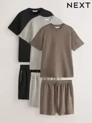 Black/Light Grey/Neutral Stone 100% Cotton Co-ord T-Shirts And Shorts Set 3 Pack (AV4263) | $173