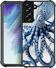[Goodsprout] Compatible with Samsung Galaxy S21 FE Case,Blue Octopus Ocean Amazing Pattern Design Shockproof Anti-Scratch Hard PC Back Case for Samsung Galaxy S21 FE
