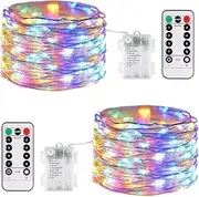 2Pack 10M 100LED Fairy Lights Battery Operated with Remote, String Lights Battery Powered Led Twinkle Fairy Lights, Firefly Starry String Lights DIY Party Wedding Christmas Decoration (Colored)