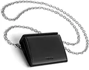 [Vulkitty] Credit Card Wallet with Chain Strap for Women Minimalist Magnetic Closure Pouch Change Wallet RFID Blocking Slim Coin Purse (Black)