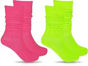 [Telooco] 2 Pairs Women Slouch Socks Soft Scrunch Socks 80s Neon Long Stack Socks Thigh High Boot Scrunchie Socks Size 9-11