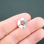 8 Sand Dollar Charms Antique Silver Tone with Back Hidden Loop - SC5088