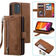For Motorola Moto E32s E32 Wallet Case,Leather Zipper Magnetic Flip Card Case
