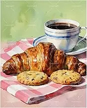 Bakery Morning Paint by Numbers Kit for Adults – DIY Croissant and Cookies with Coffee Painting on Canvas 16x20In, Acrylic Paint Set, Suitable for Beginners, Art for Home Decoration or Gifts