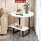 Foret G-Shaped 2 Tier Side Table With Marble Pattern Wood Top Steel Frame 3 Size