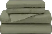 Flannel Brushed Cotton Bed Sheet Set, Soft, Warm Bedding, Modern Solid Sheets, Bedroom Decor, Trellis Collection, 1 Flat Sheet, 1 Elastic Deep Pocket Fitted Sheet, 2 Pillowcases, Full, Sage