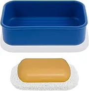 Travel Soap Case Silicone soap Holder Dish Container Shampoo Bar Holder with Draining Layer Leakproof Travel Soap Container Portable Bar Soap Case for Traveling Camping Gym(Blue)