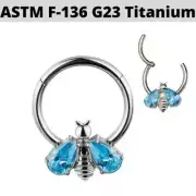 16G 5/16 TITANIUM AQUA CZ BEE HINGED CLICKER NOSE SEPTUM RING TRAGUS Nipple HOOP