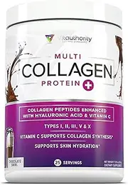 Multi Collagen Peptides Plus Hyaluronic Acid and Vitamin C, Hydrolyzed Collagen Protein, Types I, II, III, V and X Collagen, Chocolate Flavor