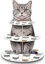 Pasimy 3 Tier Cat Cupcake Stand Party Decorations Cat Theme Cupcake Holder Kitten Birthday Party Cake Holder Pet Lover Dessert Stand for Cat Birthday Party Supplies Decorations