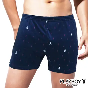 男內褲 PLAYBOY 棉質兔頭星星印花彈性四角褲-單件(丈青)