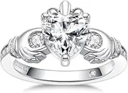 [AnuClub] 2.33cttw Moissanite Claddagh Irish Ring, Celtic Knot Crown Engagement Ring for Women, D Color and VVS1, 18K White Gold Plated 925 Sterling Silver, Anniversary Wedding Promise Ring, Elegant Gift Package