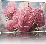 Playmat for MTG,Card Playmat Stitched with Magic Zones for MTG Card Game Playing, TCG and Board Game Mat for Cards,Mousepad Desk Mats,Game Mat 27.5 x 15.74 inches-Pink Peonies