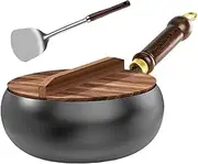 Bsbkoj, Iron, Pot, Cast Irons Pots Wok Pan, Flat Bottom Chinese Frying Pan with Wooden Lid, Heavy-Duty Cookware Cooking Tools for Induction Stove Home Apartment Restaurant