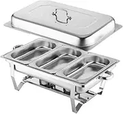 TOMVAES Chafing Dish Stainless Steel with 3 Full Size Pans Food Buffet Warmer Pan Multifunctional Stainless Steel Dinner Plate Tray Set Buffet Server for Parties