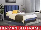 PREMIUM HERMAN KING SINGLE DOUBLE QUEEN KING SIZE BLUE VELVET WING BED FRAME
