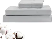 LINENOVA Luxury 100% Natural Cotton Bed Sheet Set - 40cm Deep Pocket Fitted Sheet & Flat Sheet & 2 Pillowcases - 4 Piece (Queen Size,Grey)