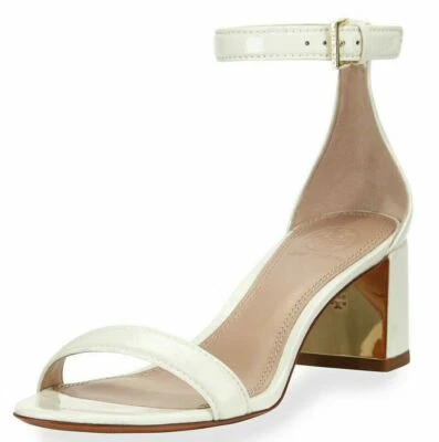 NEW Tory Burch Cecile 55 Sandals Patent Leather Ivory Heels Open Toe Shoes 9.5