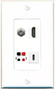 [4 Ports] COAX HD SPEAKER USBC Wall Plate DecorZ White