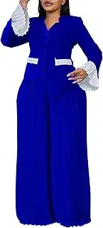 [GHAKKE] 2025 Women's Elegant Business 2 Piece Suits Outfits Dressy Irregular V Neck Blazer Jacket and Chiffon Baggy Pants Sets