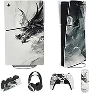 PlayVital Full Set Skin Sticker for ps5 Slim Console Digital Edition (The New Smaller Design), Vinyl Skin Decal Cover for ps5 Controller & Headset & Charging Station & Media Remote - Ink Spirit Dragon