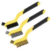 3Pcs Wire Brush Set Nylon/Stainless Steel/Brass Brushes Yellow Black Handle