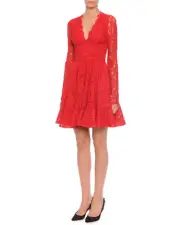 NWT Dolce and Gabbana Fringe-Trimmed Lace Flounce Red Dress Size 38