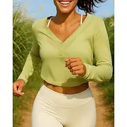 Women's Sweatshirt Running Top Running Shirt henley shirts Buttons Pullover Long Sleeve Top V Neck Breathable Lightweight Tennis Golf Running Sportswear Active