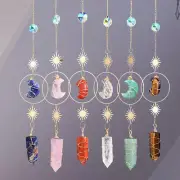 Natural Crystal Point Wire Wrapped Wind Chime Moon Sun Catchers Pendant Hanging