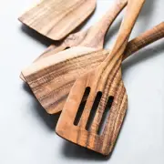 2Pcs Wooden Turners Teak Wood Spatula Turner Set Non-stick Frying Handle Kitchen