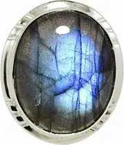 [MOONEYE] Blue Fire Labradorite 925 Sterling Silver Handmade Cabochon Wedding Party Ring
