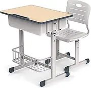 Kids Desk and Chair Set, Height Adjustable Children Study Table with Storage Drawer, Hook and Storage Rack Student Study Reading Writing Workstation for Home, School and Training