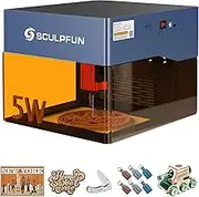 SCULPFUN iCube Pro 5W Mini Laser Engraving Machine, Desktop Laser Engraver with 0.06mm Precision, 10000mm/min High-Speed Engraving Laser Cutter with Filtering System Temperature Reminder, 130x130mm