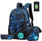 [JiaYou] Boy Girl Unisex 20L Fashion School Bag Backpack Bookbag with Florescent Mark 2/3 Sets