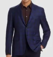 Canali Men's Blue Plaid Siena Wool Regular-Fit Sport Coat Suit Jacket Size 48R