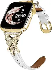[Juntan] Slim Leather Watch Band Butterfly Women Compatible for Apple Watch Bands 40mm 38mm 41mm 42mm 44mm 45mm 49mm, Alligator Leather Watch Strap for iWatch Series 10 9 8 7 6 5 4 3 2 1 SE Ultra 2
