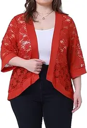 [Agnes Orinda] Women's Plus Size Cardigans Lace Open Front Drape Elbow Shrug Bolero