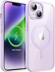 JETech Magnetic Case for iPhone 14 Plus 6.7-Inch Compatible with MagSafe, Shockproof Phone Bumper Cover, Solid Color Matte TPU Frame, Anti-Scratch Clear Back (Purple)